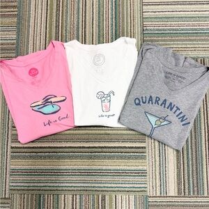 Life Is Good Graphic Tee Bundle | 3 Women’s V-Neck T-Shirts | Size M